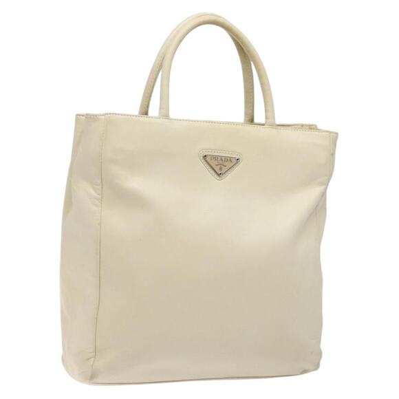 PRADA Tote Bag Leather White Silver - Picture 1 of 12